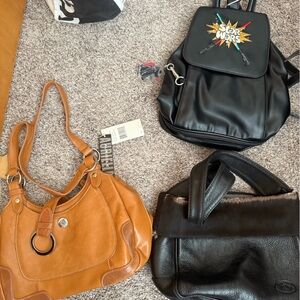Fossil Tan and Black Leather Backpack bundle